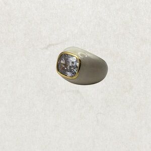 Vintage Scandinavian Enameled Ring, 14k Gold Fill, Large Zircon – Size ~7.5